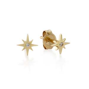 Petites: 9ct Gold White Sapphire Star Stud Earrings