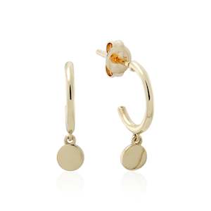 Petites: 9ct Gold Disc Drop Hoop Stud Earring