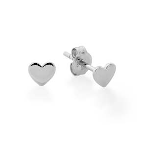 9ct White Gold Flat Heart Stud Earrings