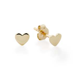 Petites: 9ct Gold Flat Heart Stud Earrings