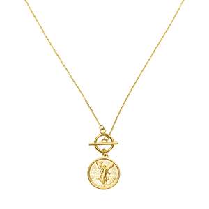 Fashion Jewellery: Bold Coin T-Bar Chain Gold Stainless Steel