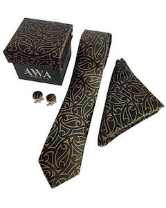 Accessories: Boxed Tie Set  - Black / Gold