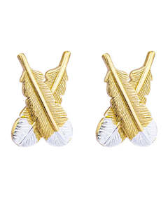 Huia Crossed Feather Studs - Gold
