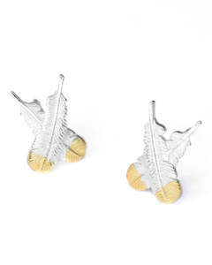 Huia Crossed Feather Studs - Silver