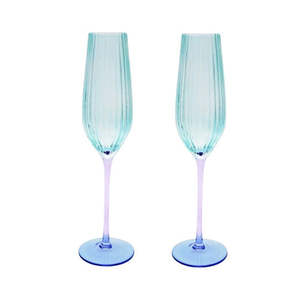 Ellie Ombre Champagne Glasses Set/2 - Aqua/Blue