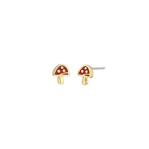 Tiger Tree: Red Toadstool Stud Earrings - Gold