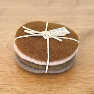 Sheepish Design: NZ Wool Sheeted Coasters – Fawn Multi
