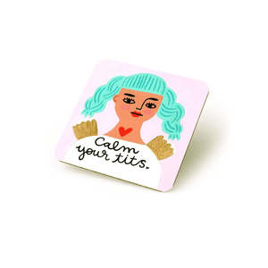 Pink: Grumpy Angel Coaster - Calm Your Tits