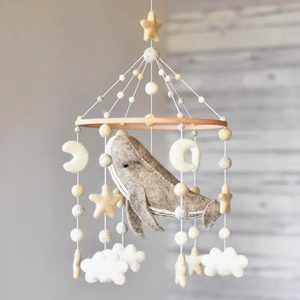 Handmade NZ Wool Baby Mobile - Natural Whale