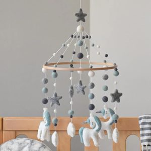 Baby Mobiles: Handmade NZ Wool Baby Mobile - Mint Unicorn