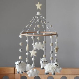 Handmade NZ Wool Baby Mobile - Sheep Dreams Neutral