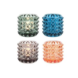 Jumble Sale: Glass Tea Light Holder Set - Diamond Cut (4pc)