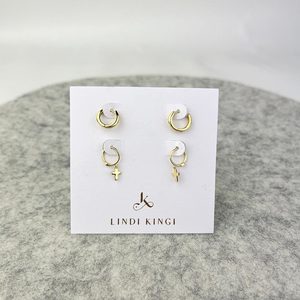 Tiny Cross & Sleeper Earring Set - Gold