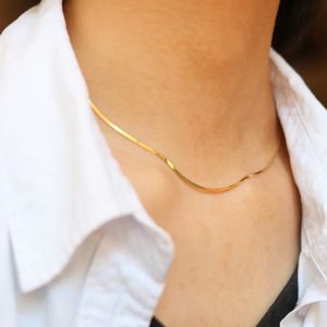 Fine Herringbone Chain Necklace - Gold