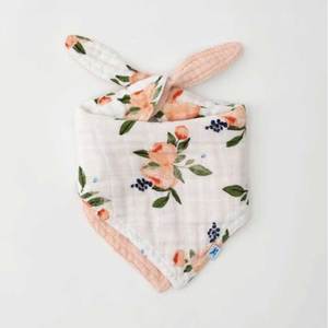 Cotton Muslin Reversible Bandana Bib - Watercolour Roses