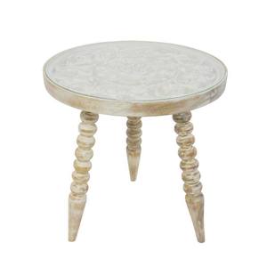 Rasta Carved Side Table & Glass Top (46cm)