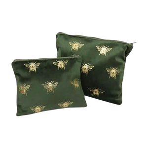 Velvet Bee Toilet Bag Set - Green/Gold