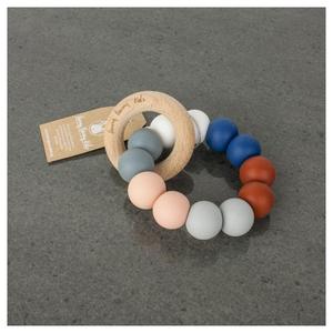 Silicone & Wood Teether - Rust & Navy