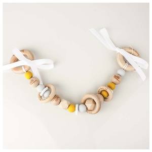 Silicone & Wood Pram Garland/Teether - Mustard Round