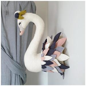 Tik Tak: Handmade Wool Wall Swan Head - Grey & Blush