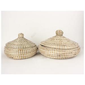 Rattan Seagrass Bamboo: Lidded Seagrass Basket Set