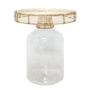 Rattan Seagrass Bamboo: Bali Glass & Rattan Side Table (46cm)