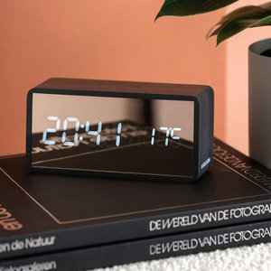 Alarm Clocks: Copper Mirror USB Alarm Clock - Black Wood