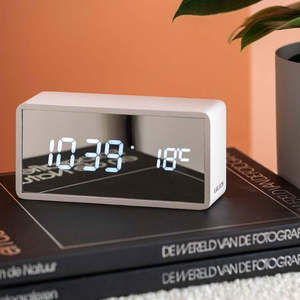 Silver Mirror USB Alarm Clock - White Wood