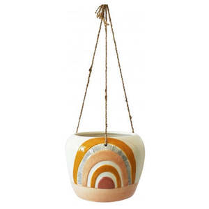 Woodstock Rainbow Stripe Hanging Planter - Large Pink/Mustard