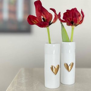 Porcelain Mini Heart Vase Set/2 - Gold