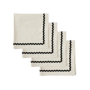Outdoor Bbq Gifts: Orla Cotton Napkin Set - Ivory/Black (4pc)