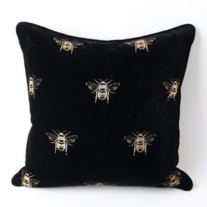 Velvet: Bee Black Velvet Cushion (45cm)