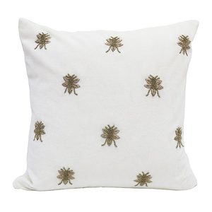 Velvet: Embroidered Bee Ivory Velvet Cushion (45cm)