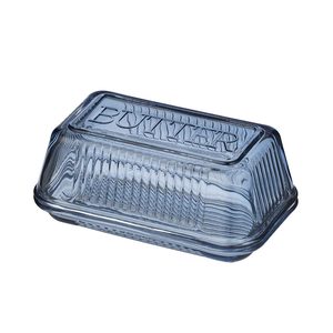 Lia Glass Butter Dish - Denim Blue