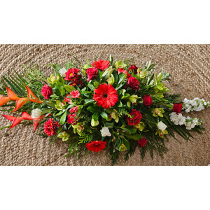 Full Size Casket Spray - Red & White Kora Floral Boutique