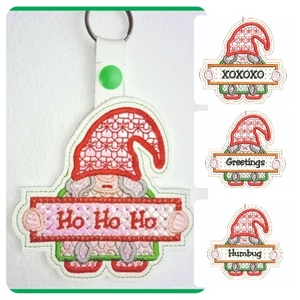 Products: Free Grumpy Greta Gnome Keyring Tag - Machine Embroidery Catalogue Kreative Kiwi
