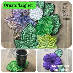 Free In the hoop Ornate Leaf Coasters