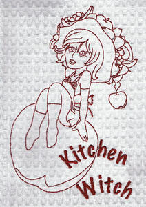 Kitchen Witch Redwork Applique Machine Embroidery Design