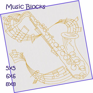 Music Blocks Redwork Applique Machine Embroidery Design