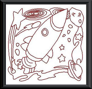 Space Blocks Redwork Applique Machine Embroidery Design