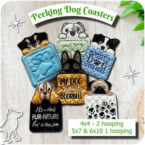 In the hoop Peeking Dog Coasters - Kreative Kiwi Embroidery Designs