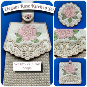 Elegant Rose In the Hoop Kitchen Set - Kreative Kiwi Embroidery Designs