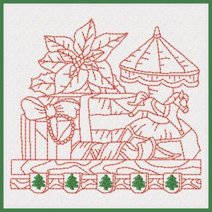 Products: Christmas Mantle Redwork Applique Machine Embroidery Design