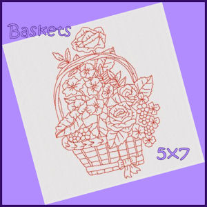 Beautiful Baskets Redwork Applique Machine Embroidery Design
