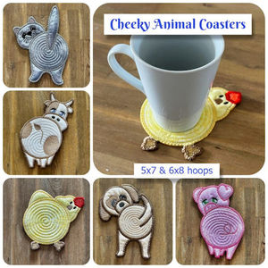 in the hoop Cheeky Animal Coasters - Kreative Kiwi Embroidery Designs