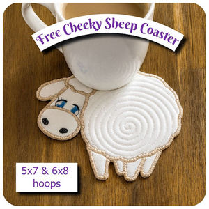 Products: Free Cheeky Sheep Coaster - Kreative Kiwi Embroidery Designs