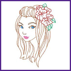Products: Flower Girls Redwork Applique Machine Embroidery Design