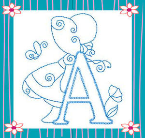Redwork Sunbonnet Alphabet Applique Machine Embroidery Design