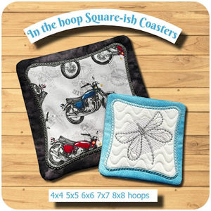 Products: In the hoop Square-ish Coaster - Machine Embroidery Catalogue Kreative Kiwi
