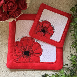 In the hoop Poppy Coasters Applique Machine Embroidery Design